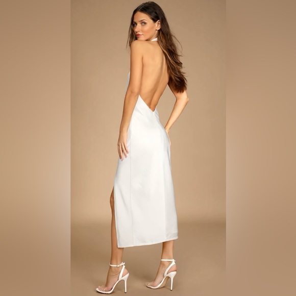 Lulu’s Satin White Halter Backless Dress - Picture 2 of 5